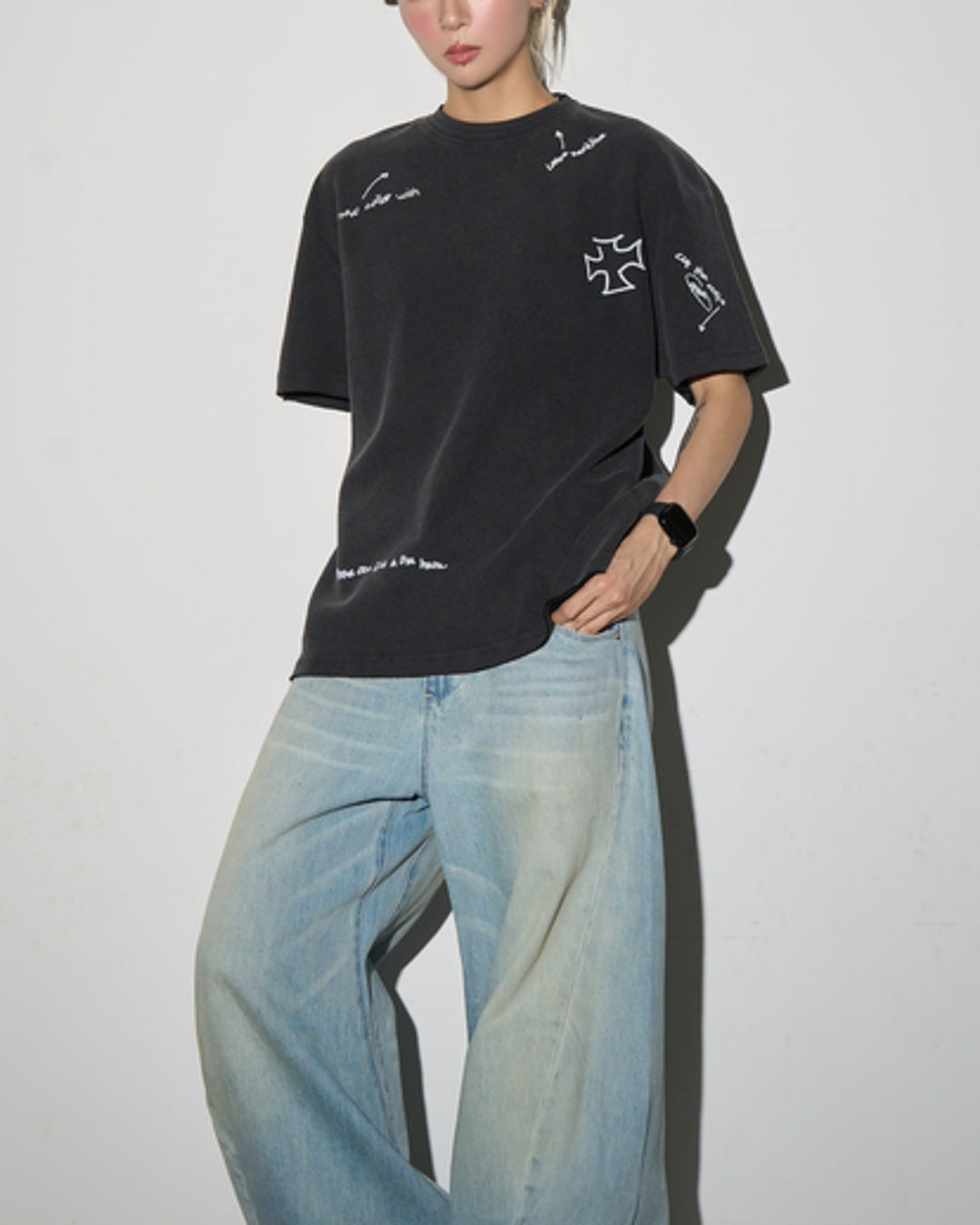 クロスデザインプリントTシャツ SL933
