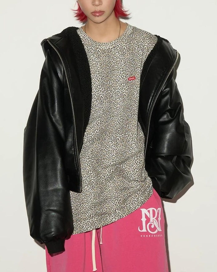 フェイクレザーフードジャケット SL796