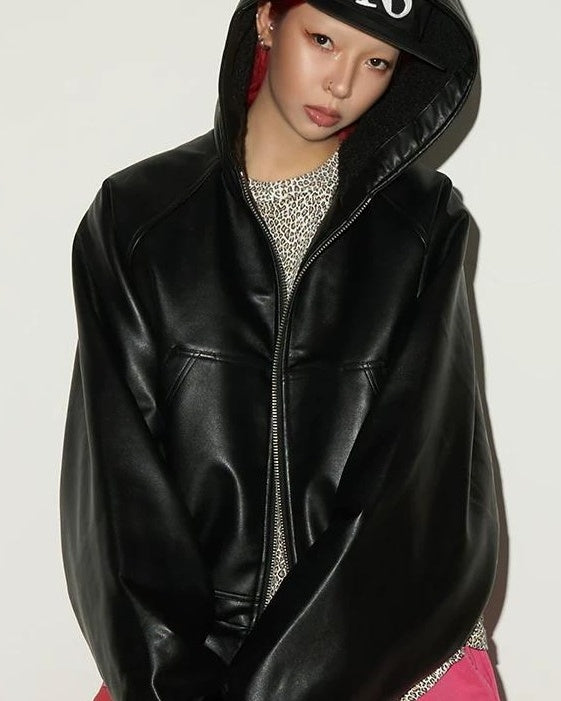 フェイクレザーフードジャケット SL796