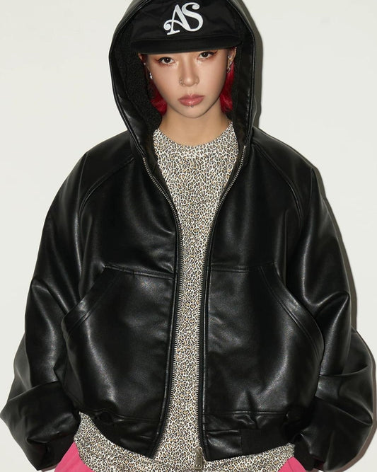 フェイクレザーフードジャケット SL796