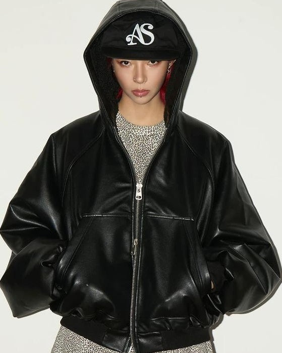フェイクレザーフードジャケット SL796